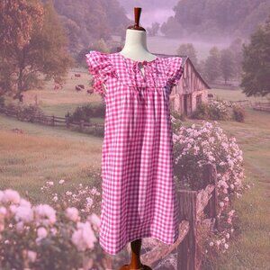 J Crew Pink Gingham Dress Size 8 Coquette Cottagecore Ruffle Sleeve